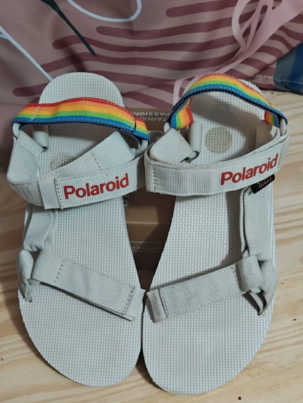 Polaroid Teva White Sandals with Rainbow Straps
